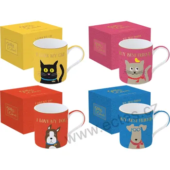 Easy Life GLITTER & COLOUR CATS & DOGS porcelánový hrnek s kočkou nebo psem | 4-MIX 350ml