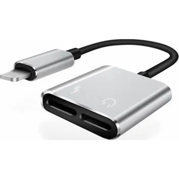 Adaptér s dvojitou redukcí Lightning pro nabíjení a sluchátka Apple iPhone 7, 8 Plus, X, XS a další stříbrný