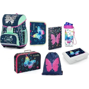 Školní batoh Školní sada set 7ks PREMIUM Motýl batoh, penál, sáček, kufřík, box na sešity, na svačinu, láhev 9-11722/07