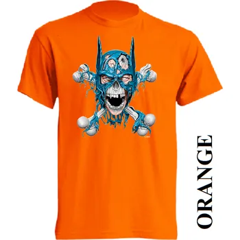 Chlapecké tričko detske-levne-bavlnene-tricko-potisk-batman-lebka Barva: Orange - oranžová, velikost: 128