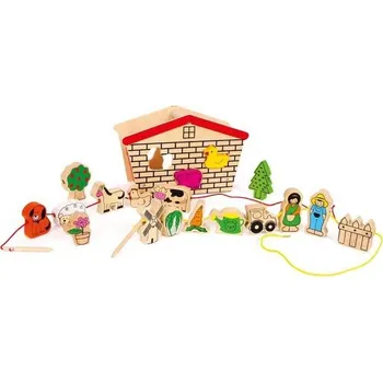 Dřevěná hračka Small Foot Dřevěná motorická hračka provlékací hra Farma