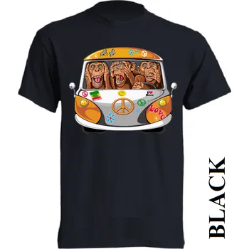 Dívčí tričko detske-bavlnene-levne-tricko-potisk-opice-VW-hipie Barva: Black -černá, velikost: 152