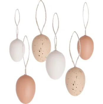 Velikonoční dekorace Závěsná ozdobná vajíčka 5cm 6ks - přírodní hnědá