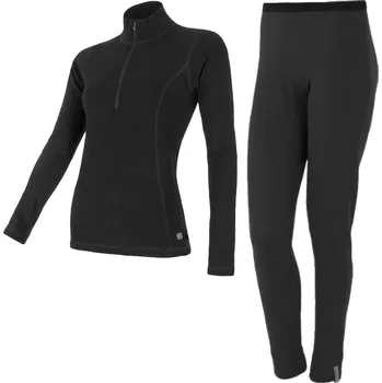 EGLOO Merino EGLOO DF MERINO ZipperNeck BaseSet dámské triko dl.rukáv ZIP+spodky, černá Velikost: M