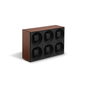 Natahovač hodinek SWISSKUBIK Multiple 6p SwissKubiK v hnědé kůži prošívanou bílou nití