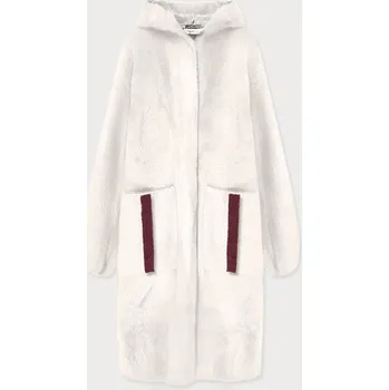Dámský kabát Bílý přehoz přes oblečení s kapucí á la alpaka (B3005) odstíny bílé L (40)