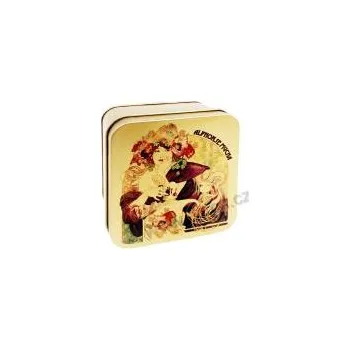 Dóza na potraviny FIALOVÁ A.Mucha plechová dóza zlatá s dotiskem na víčku 7418/40