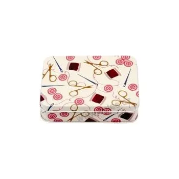 Dóza na potraviny CRAFTING SEWING plechová dóza 2636 šitíčko: nůžky, jehly, knoflíky a špulky nití