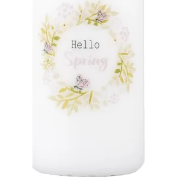 Svíčka Svíčka 58x120 mm potisk jarní věnec, bílá 239 gram