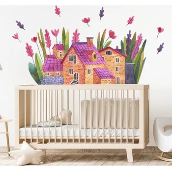 Samolepící dekorace Nálepky na zeď domečky s květinami | Plotbase s.r.o. 120 x 60 cm