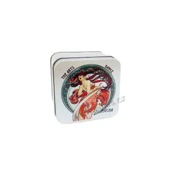 Dóza na potraviny DANCE The Arts A.Mucha plechová dóza stříbrná s dotiskem na víčku 7418/40