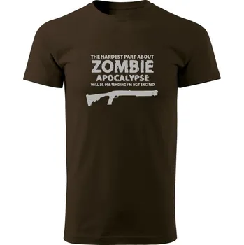 Pánské tričko Tričko Zombie Apocalypse Shotgun Remington - hnědá