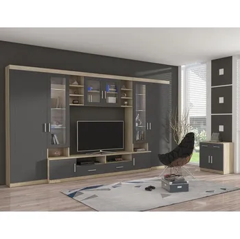 Obývací stěna Obývací stěna PARIS | 340 cm + komoda v ceně | sonoma/grafit MDF