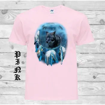 Dívčí tričko detske-levne-bavlnene-tricko-potisk-cerny-vlk-lapac-snu Barva: Pink - růžová, velikost: 152