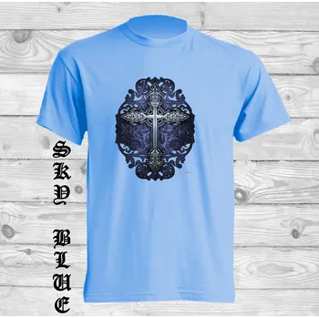 detske-levne-bavlnene-tricko-potisk-goticky-kriz Barva: Sky blue - nebesky modrá, velikost: 152