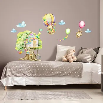 Samolepící dekorace Nálepky na zeď domek na stromě a opice - Plotbase, s.r.o., 60x120 cm