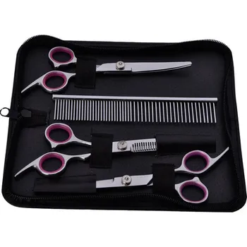 Profesionální sada nůžek na úpravu zvířecí srsti Stříbrná, růžová