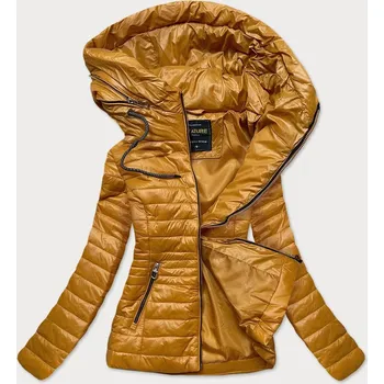 Prošívaná dámská bunda v hořčicové barvě s kapucí (6366) odstíny žluté S (36)