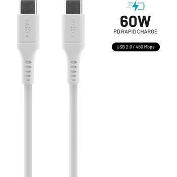 Datový kabel FIXED Cable USB-C/USB-C a podporou PD 0.5m USB 2.0 60W Liquid silicone bílý