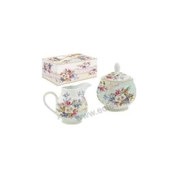 Cukřenka Easy Life ORIENTAL GARDEN porcelánová cukřenka a mléčenka s kyticí květin 250ml+250ml