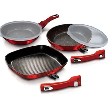 Pánev BERLINGERHAUS Sada pánví s odnímatelnou rukojetí 5 ks Burgundy Metallic Line steak BH-6796 + Kuchyňská chňapka v hodnotě 99,-