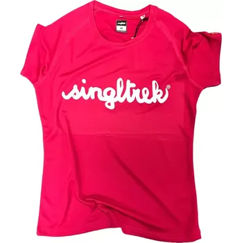 cyklistický dres dámský dres s krátkým rukávem Singltrek Script fuksie-bílý