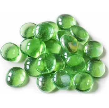 Dekorační lesklé skleněné kamínky průhledná perleťová zelená, 500g