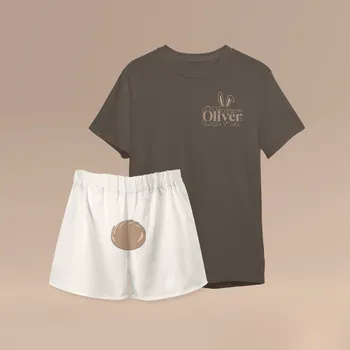 Kojenecká souprava Pyžamový set s potiskem ZAJÍČEK, pro dítě Barva: MOCHA, Velikost dítěte: 12-18 m