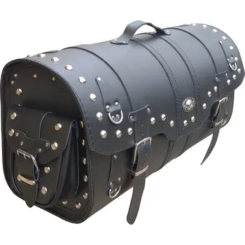 Zavazadlo na motocykl Diablo Moto kožený kufr se zámkem a nýty (Kožený zadní kufr na choppera se zámkem a zdobením)