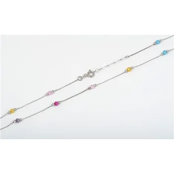 Řetízek Řetízek z bílého zlata s kuličkami z barevných zirkonů 42-45 cm ZLR1403F + DÁREK ZDARMA