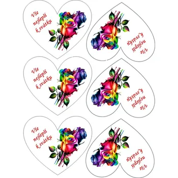 Jedlá dekorace na dort "VYŘEZÁNO" Jedlý tisk na fondánový list A4 motiv "Srdíčka 10" na vykrajovátko 10x8,5cm