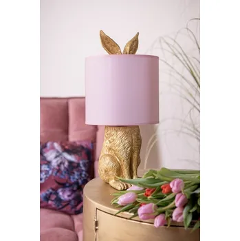 Lampička Zlatá stolní lampa králík s růžovým stínidlem Rabbi – Ø20*43 cm E27/max 1*60W