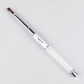 Umělé nehty Štětec na gel č.6 rovný plochý s kamínky v rukojeti (přírodní vlas)