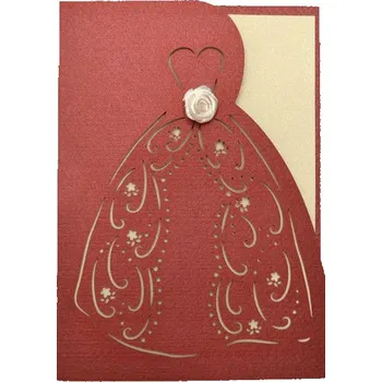 Svatební přání, šaty červenokrémová, 10 x 14 cm