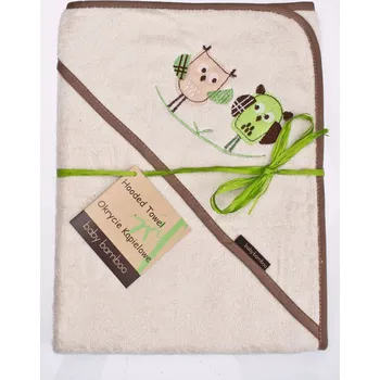 Bambusová osuška s kapucí 100x100 cm sovy béžová