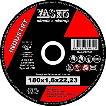 Řezný kotouč Řezný kotouč na kov a nerez 180 x 1,6 x 22,2 INDUSTRY