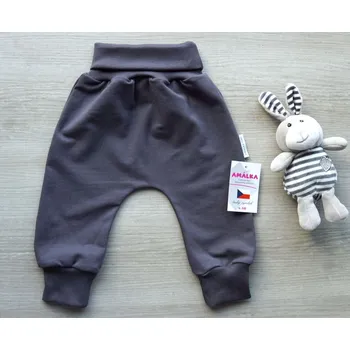 Kojenecké oblečení AMÁLKA Elastické rostoucí kalhoty teplákovina, tmavě šedé Velikost: 86