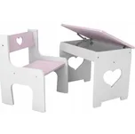 Dětský stoleček s židličkou srdce růžové