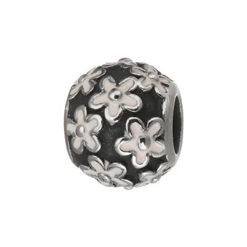 Přívěsek K0103 Navlékací ocelový přívěšek korálek s kytičkami