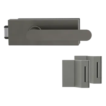 Dveřní kování GK - PURISTO S - ZÁMEK na sklo s klikou AVUS - UV (vč. závěsů) kování na sklo bez otvoru Kašmír šedá (27)