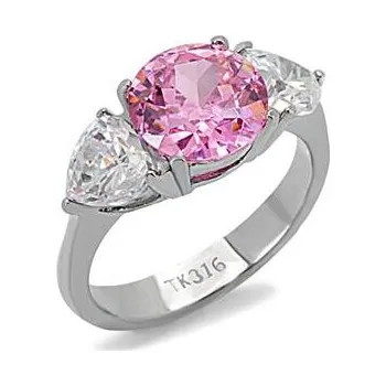 Prsten AL-0104-50 Ocelový prsten se růžovým kamenem