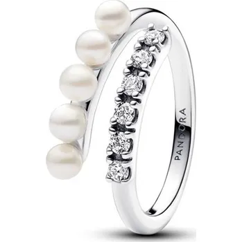 Prsten Otevřený prsten PANDORA sladkovodní kultivované perly a&nbsp;pavé 56 193145C01-56