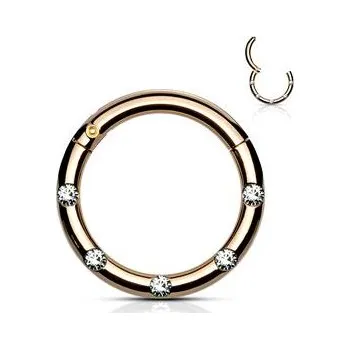 Piercing K01058-RD Zlacený piercing kruh segment, čiré kameny, 1,2 x 8 mm
