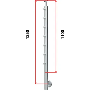 Zábradlí Hahn Steel Konfigurátor - nerezový sloupek O42,4mm - 7 x výplň O12mm - vnější, AISI 304 - brus, boční kotvení Typ držáku madla: Model 0718.242 - kulaté madlo ⌀42,4mm, Výška sloupku - nad podlahou: 1100mm, Parametry sloupku pod úrovní podlahy: 60*150mm