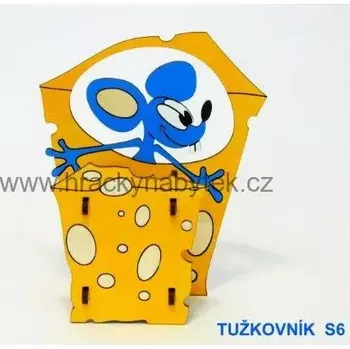 Dřevěný stojánek na tužky - Myš modrá (Tužkovník)