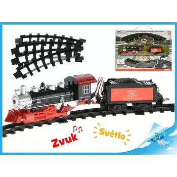 Vláček a vláčkodráha Vláček s vagónkem 33cm + dráha 86cm na baterie se světlem a zvukem v krabičce
