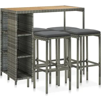 Petrashop 5dílný zahradní barový set s poduškami polyratan šedý Šedá3064917