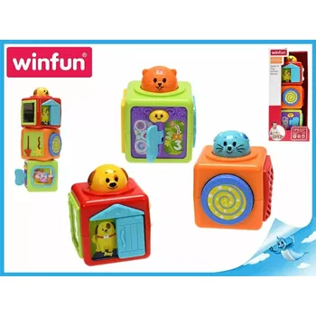 Hračka pro nejmenší Pyramida kostky 7x7cm zvířátka s posuvnými okýnky