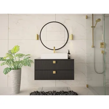 Koupelnový nábytek Nástěnná skříňka do koupelny Petralio 01, Sifon k umyvadlu: ano, Barva:: černá MIRJAN 5903211248665