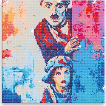 Diamantové malování Diamantové malování - Charlie Chaplin v barvách - 40x40 cm, bez dřevěného rámu - CZ výroba